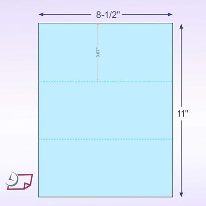 NextDayLabels - Pack of 500 Sheets, 8-1/2 x 11" Letter Size Perforated Paper (Blue, Perf @ 3-2/3" and 7-1/3")