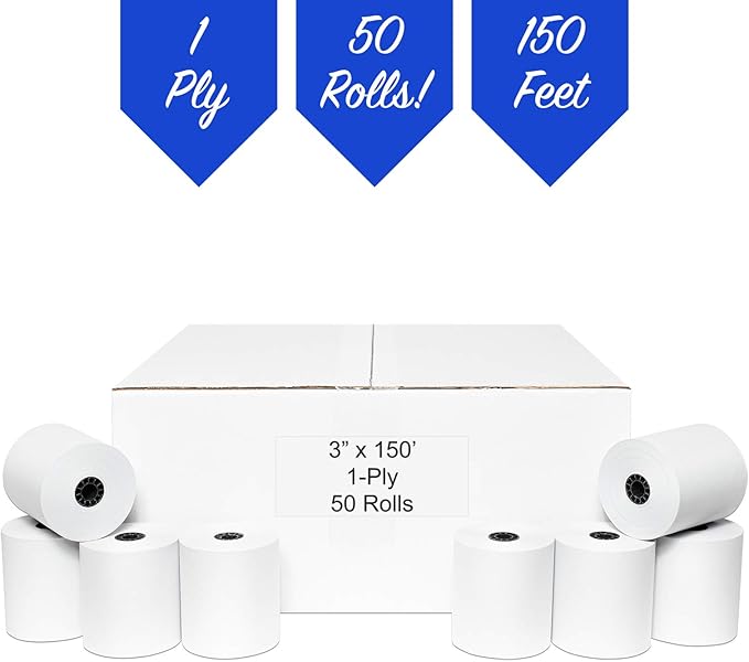 3" x 150' 1-Ply Bond Paper (50 rolls/case) Kitchen Printer Receipt Paper