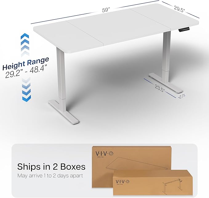 VIVO Electric 60 x 30 in Standing Desk, Memory Height Adjustment, 1B Series, White Top Gray Frame, DESK-KIT-1G6W-30