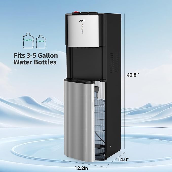 IKT Self-Cleaning Bottom Load Water Cooler Dispenser for 3-5 Gallon Bottle with Child Safety Lock Display Light Stainless Steel