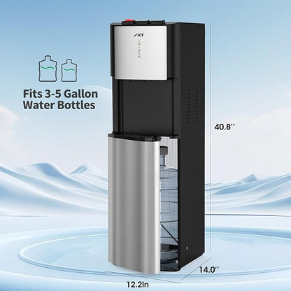IKT Self-Cleaning Bottom Load Water Cooler Dispenser for 3-5 Gallon Bottle with Child Safety Lock Display Light Stainless Steel