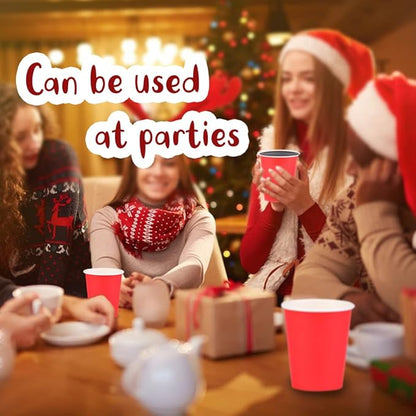 Paper Cups 8 oz 110 Pack, Disposable Paper Coffee Cups for Hot or Cold Beverage Drinking for Party, Picnic, BBQ, Travel, and Event -Red