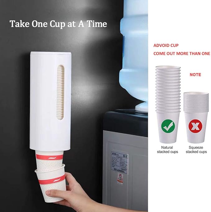 Disposable Cup Dispenser, Wall Mounted, Paper Cup Organizer, Self Adhesive, No Drilling Holes, Single Tube