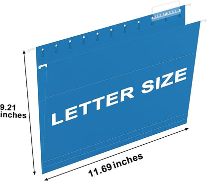 HERKKA Hanging File Folders, 60 Pack Reinforced Letter Size Hanging Folders, Designed for Bulky Files, Filing Cabinet, 1/5-Cut Adjustable Tabs (Lightblue)