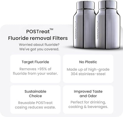 Gravity Water Filter System - 3.25 Gallons NSF Certified AISI 304 Stainless Steel Water Filter with 2 Smart Carbon Filters, 2 POSTreat Steel Fluoride Removal Elements & Free Stainless Steel Spigot