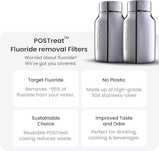 Gravity Water Filter System - 2.25 Gallons NSF Certified AISI 304 Stainless Steel Water Filter with 2 Smart Carbon Filters, 2 POSTreat Steel Fluoride Removal Elements & Free Stainless Steel Spigot