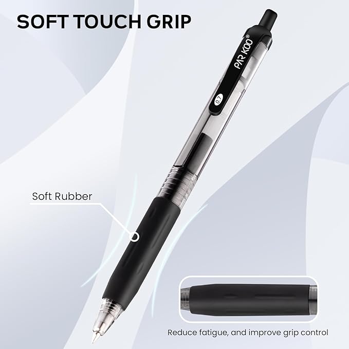 ParKoo Black Gel Pens, 100 Pack Quick Dry Retractable Medium Point 0.7mm Rollerball Gel Ink Pens Smooth Writing with Comfort Grip for School Office Home