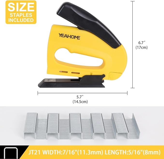 YEAHOME JT21 Forward Action Staple Gun, Upholstery Staple Gun with 1000 pcs JT 21 Staples, Light Duty Staple Guns for Wood, Crafts, DIY, Decoration, Fabric