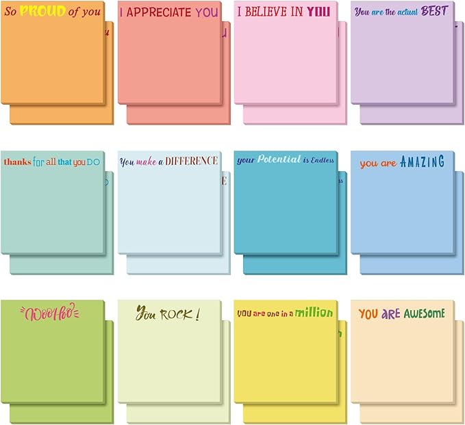 Yinder 24 Pcs Inspirational Sticky Notes Christmas Stocking Stuffers Motivational Sticky Notes Pad Employee Appreciation Gift Bulk for Teacher Nurse Coworker Office 3 x 3'' (Thank You,Elegant Color)