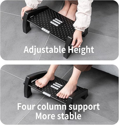 Adjustable Height Foot Rest Under Desk at Work - 6 Height Sturdy Office Footrest - Added Comfort Memory Foam - Non Slip Bottom - Straighten Back & Hip & Leg and Improve Posture
