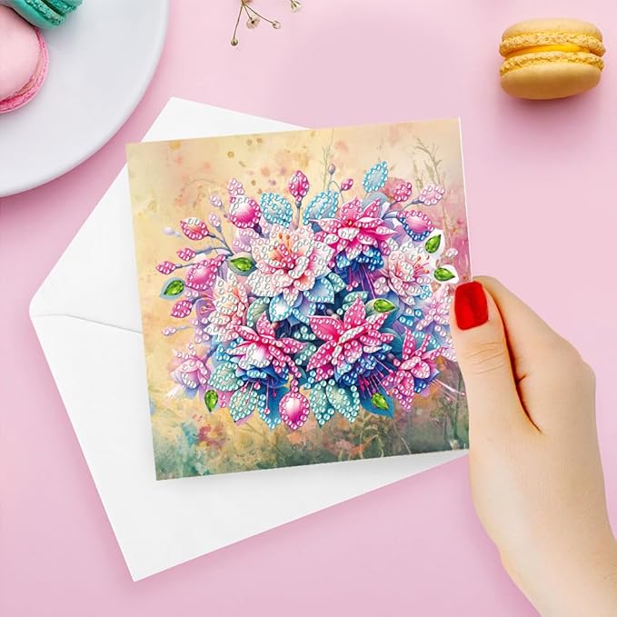 6pcs DIY Bouquet Diamond Art Painting Greeting Cards Kit, Rhinestone Art Holiday Birthday Card Set with Envelopes, DIY Festival Craft for Girlfriend, Christmas Valentine Gift Making Supplies