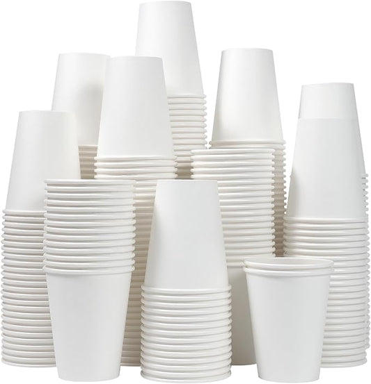 300 Count - 12 oz Paper Coffee Cups, Disposable Coffee Cups 12 oz, Thickened White Paper Cups for Hot or Cold Beverage, Home, Office, Party, Business, Events
