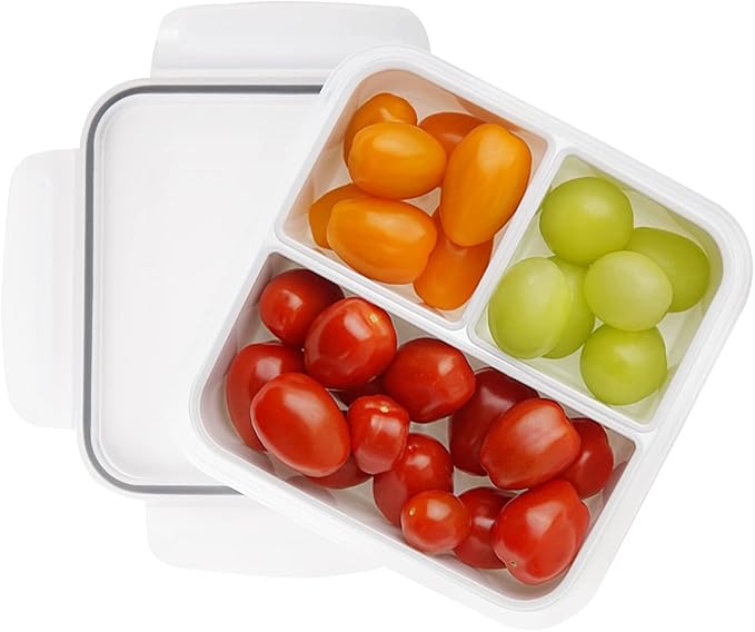 carrotez 3 Compartment Snack Container, Small Divided Food and Snack Container with Lids for Adults, Microwave Safe, BPA Free, Reusable, 2.4 Cup (570ml)