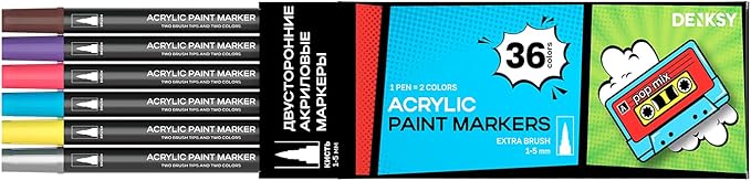 Acrylic paint pens create art – Dual Brush Tip Acrylic Markers Set, Waterproof Quick-Drying Ink for Rock Painting, Glass, Wood, Fabric (36)