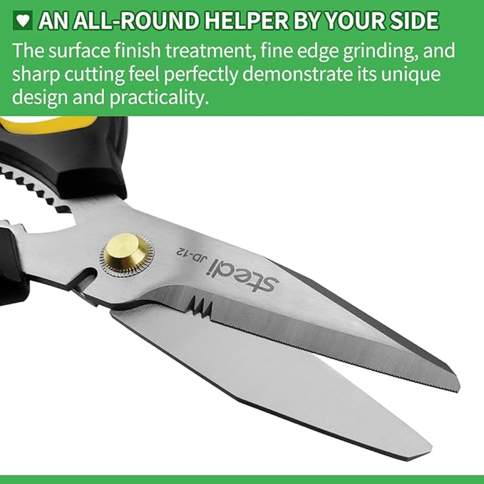 Stedi Scissors Heavy Duty 8-Inch,Multipurpose Scissors,Sharp Stainless Steel Shears with Serrated Edge & Protective Cover,Non-Slip Handle,Easy Cutting Cardboard, Carpet,Leather, Fabric, Wires, Yellow