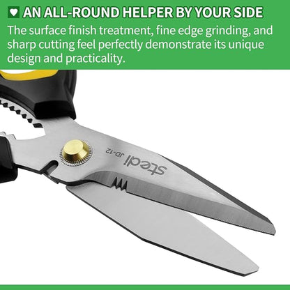 Stedi Scissors Heavy Duty 8-Inch,Multipurpose Scissors,Sharp Stainless Steel Shears with Serrated Edge & Protective Cover,Non-Slip Handle,Easy Cutting Cardboard, Carpet,Leather, Fabric, Wires, Yellow