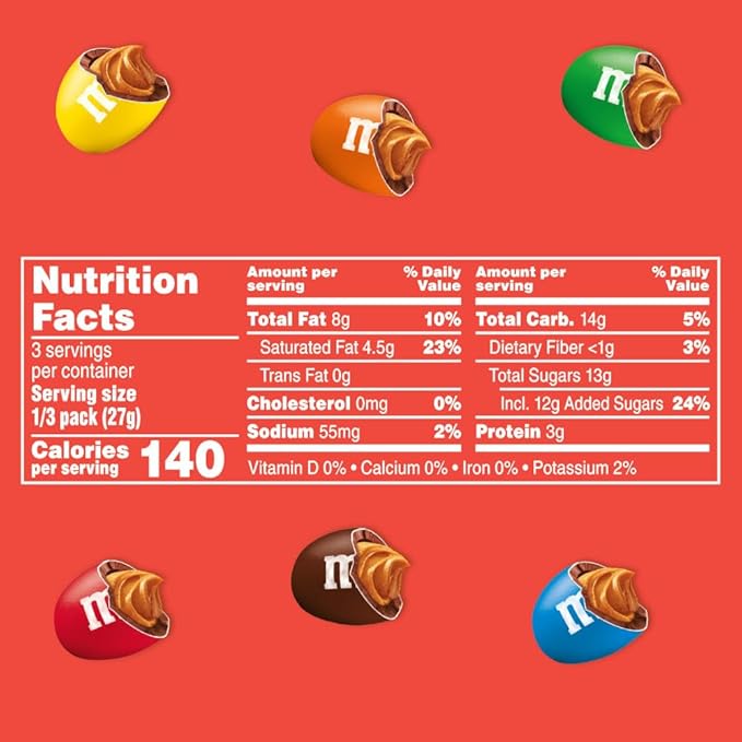 M&M'S Peanut Butter Chocolate Candy, Full Size 2.83 oz Bag, Pack of 24 Bulk Candy Chocolate