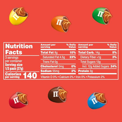 M&M'S Peanut Butter Chocolate Candy, Full Size 2.83 oz Bag, Pack of 24 Bulk Candy Chocolate