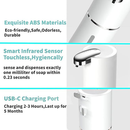 2 Pack Automatic Soap Dispenser, Touchless Foam Soap Dispenser,USB Rechargeable Dispenser Electric Wall Mounted Motion Sensor Waterproof Dispenser Pump for Bathroom Kitchen Dish Soap