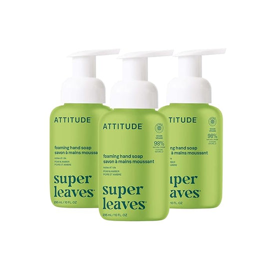 ATTITUDE Foaming Hand Soap, EWG Verified, Plant and Mineral-Based Ingredients, Vegan and Cruelty-free Personal Care Products, Pear & Amber, 10 Fl Oz (Pack of 3)