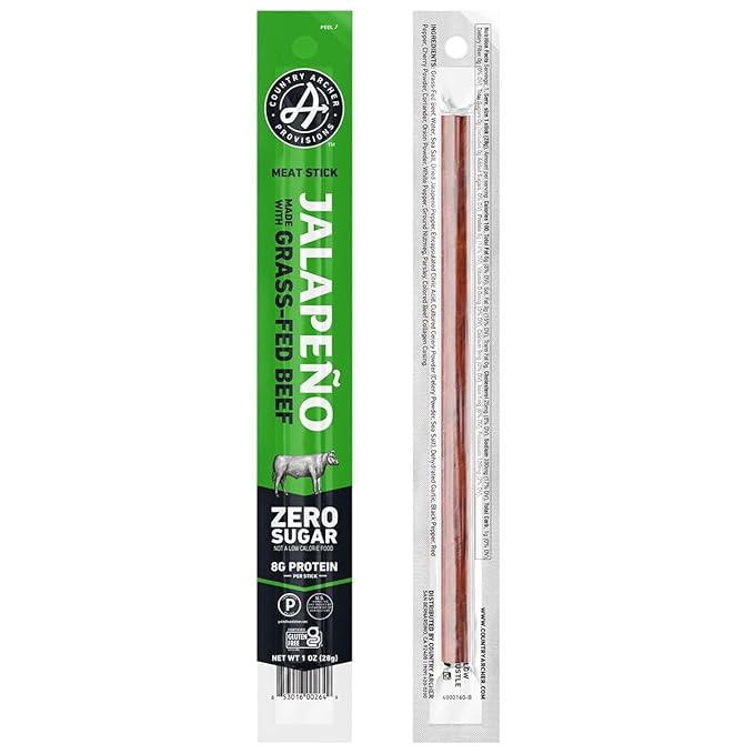Country Archer Beef Jerky Sticks Jalapeno - Grass Fed Beef Sticks Individually Wrapped, Beef Sticks Bulk, Beef Jerky Snack Packs, Gluten Free, Paleo, Keto, Sugar Free - 1 oz Meat Sticks (Pack of 36)