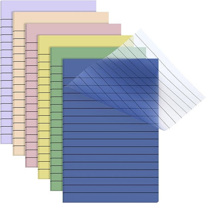 Yinder 6 Pack 180 Sheets Pastel Transparent Sticky Notes Translucent Clear Lined Self Sticky Note, Back to School Gifts for Bible Tabs, Book Tabs, School Supplies, Office, 4 x 6 Inch (Light Color)