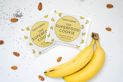 Love + Chew Superfood Soft Baked MINI Cookies, Banana Bread Flavor, Plant Based Cookie Made With Almonds, Chia Seeds, & Bananas for Kids and Adults, Vegan Snacks, Gluten Free, Paleo, Non GMO, 18 Pack