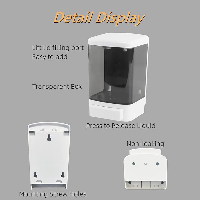 Manual Soap Dispenser Wall Mounted 37oz(1100ml) Commercial Hand Sanitizer Dispenser for Bathroom Kitchen Restaurant ABS Plastic Shampoo & Gel Compatible