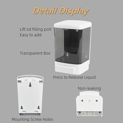 Manual Soap Dispenser Wall Mounted 37oz(1100ml) Commercial Hand Sanitizer Dispenser for Bathroom Kitchen Restaurant ABS Plastic Shampoo & Gel Compatible