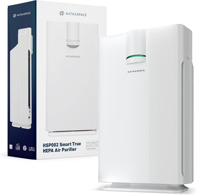 HATHASPACE HSP002 True HEPA Air Purifier for Home, Removes 99.9% of Dust, Smoke, Pet Dander, Odors, VOCs, Covers Up to 1500 Sq. Ft, Quiet Air Cleaner with Smart Sensor for Bedroom & Large Rooms