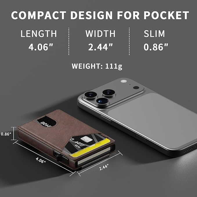 Wallet for Men Slim RFID Blocking-Metal Smart Pop-Up Credit Card Holder with 2 ID Windows, Holds 8-10 Cards,Bifold Minimalist Front Pocket Wallet & Money Clip,Men's accessories (Coffee)