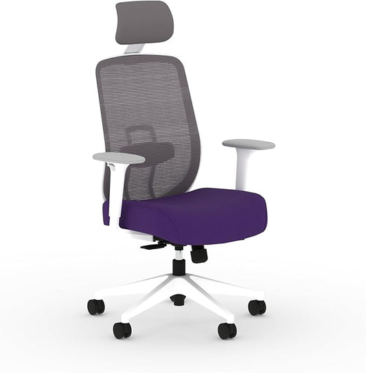 HON Altern Ergonomic Office Chair with Headrest, Arms, Wheels, Foam Cushion Seat, Mid Back Home Office Desk Chair Comfy, Height Adjustable Arms, Synchro-Tilt, White Frame, Iris
