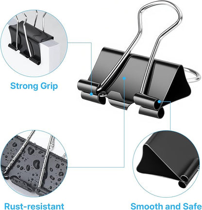 OWLKELA 120 PCS Medium Binder Clips 1.25 Inch, Metal Paper Clamps Bulk, Black Clips for Home, School and Office Supplies