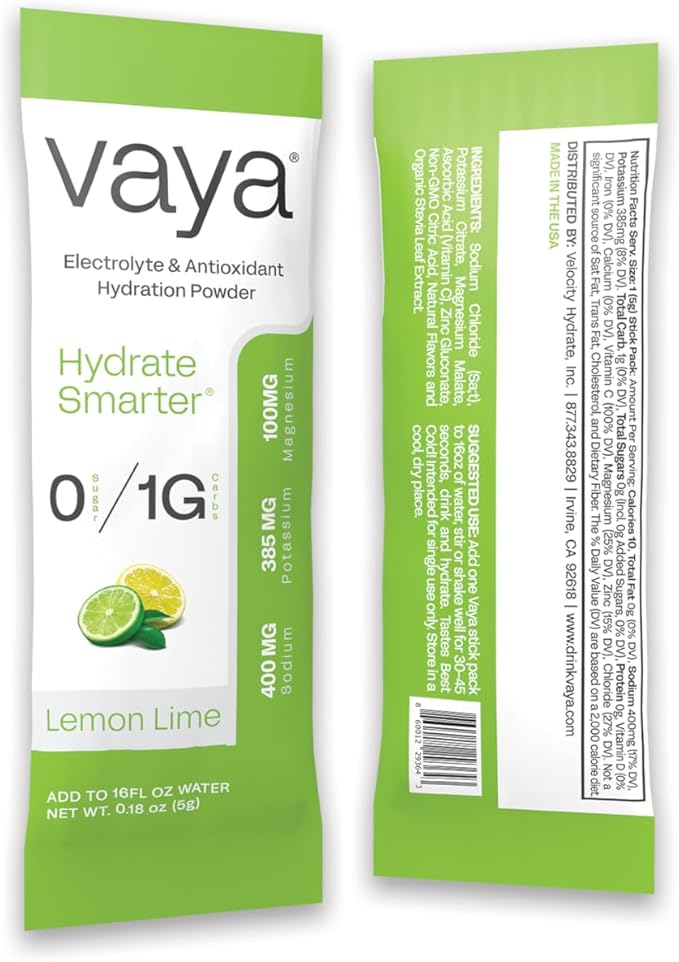 Vaya - Sugar Free Electrolyte Powder Packets – Give Your Body Instant Hydration - with Fasting Electrolytes (30 Pack, Lemon Lime)