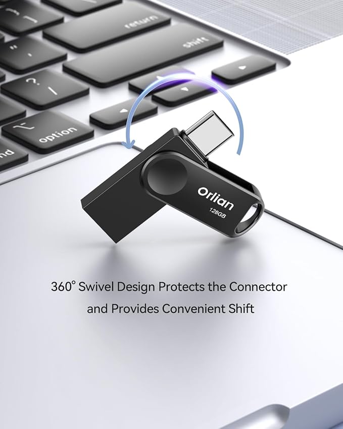 2PCS 128GB USB C Flash Drive for Phone, Dual USB 3.0 Phone Thumb Drive Type-C & USB-A, up to 110MB/S Metal Waterproof Swivel Memory Stick for iPhone 15/16/17, Android, Tablet, Computer PC