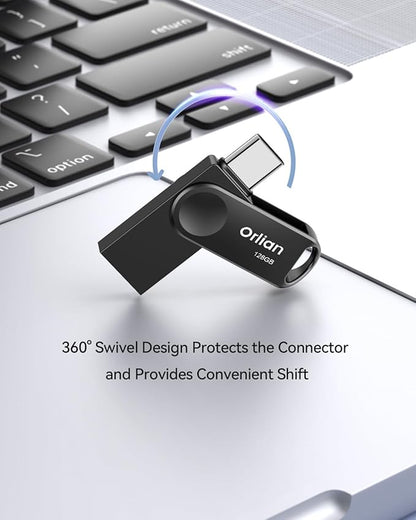 2PCS 128GB USB C Flash Drive for Phone, Dual USB 3.0 Phone Thumb Drive Type-C & USB-A, up to 110MB/S Metal Waterproof Swivel Memory Stick for iPhone 15/16/17, Android, Tablet, Computer PC