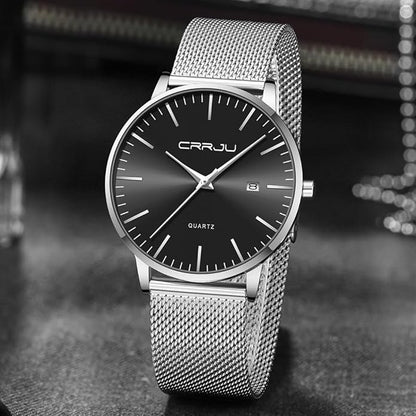 CRRJU Men's Minimalist Casual Luxury Auto Date Watches Fashion Business Japan Movement Quartz Waterproof Wristwatches for Men Stainsteel Steel Band Watch