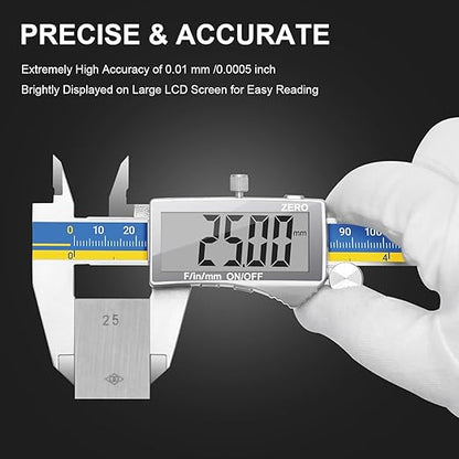 Preciva Digital Caliper, Stainless Steel Vernier Caliper Digital, Micrometer Calipers with Large LCD Screen, Auto-Off Feature, Inch Millimet Conversion, 6 Inch Caliper Tools for DIY/Household