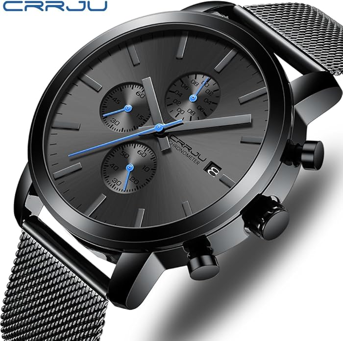 CRRJU Mens Stylish Casual Quartz Watches for Men Luxury Waterproof Calendar Chronograph Japan Movement Wristwatches