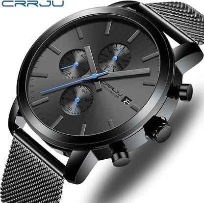 CRRJU Mens Stylish Casual Quartz Watches for Men Luxury Waterproof Calendar Chronograph Japan Movement Wristwatches