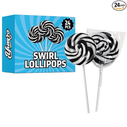 Black and White Swirl Lollipops,24pcs Pack of Suckers Individually Wrapped, Ideal Candy Lollipops for Kids’ Parties, Gift Bags and Celebration Decorations, Tasty Lollipop Candy that Everyone Will Love
