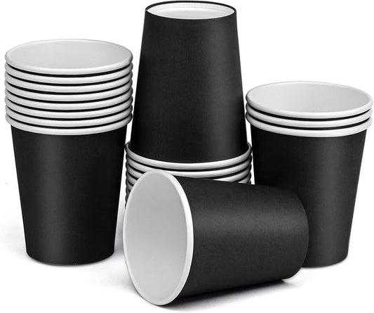 Paper Cups 8 oz 25 Pack, Disposable Paper Coffee Cups, Disposable Paper Cups for Hot or Cold Beverage Drinking for Halloween, Party, Picnic, BBQ, Travel, and Event -Black