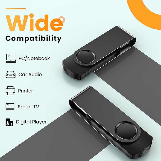 Kepmem Flash Drive 32GB USB 2.0 Thumb Drive 10 Pack 32 GB Memory Stick Portable Black Pendrive Metal Zip Drive Swivel Jump Drive with 10pcs Lanyards for School, Company, Office