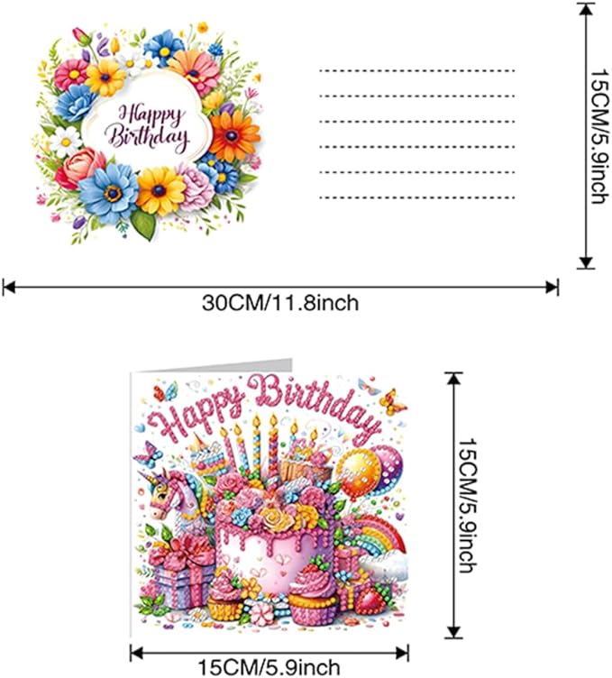 6PCS Diamond Art Painting Greeting Cards,Happy Birthday Cards with Envelopes,DIY Card Making Kits Thank You Card Arts Crafts for Birthday