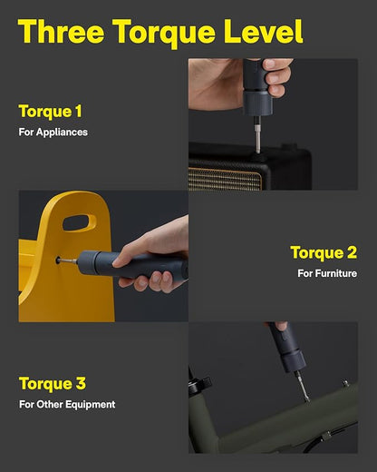 HOTO Electric Screwdriver Kit, Upgraded 1/4'' Hex 25 Bits, Magnetic Lid, Rechargeable Cordless Screwdriver, 3 Torque Settings, 1500mAh Battery, LED Light, Ideal for Assembling Furniture, Home Repair