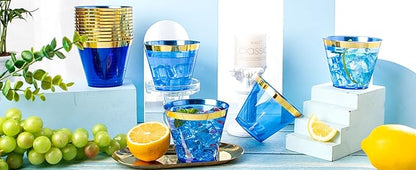 Nervure 240 PCS Blue Plastic Cups - 9Oz Gold Rimmed Plastic Cups - Heavy Duty Disposable Blue Cup with Gold Rim Perfect for Weddings, Receptions & Parties
