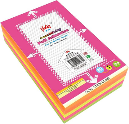 5 Pads Full Adhesive Sticky Notes 3 x 5 in, 5 Bright Colored Sticky Notes Full Adhesive Back for Home Office School Supplies, 60 Sheets/Pad, 300 Sheets Total, 4A 305-Full Adhesive-300