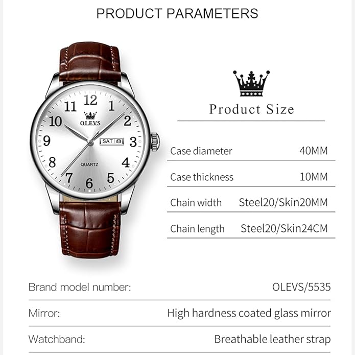 OLEVS Watch Men Mens Watches Watches for Men Leather Band Classic Brown Leather Watch Men, Analog Watch Men, Black Mens Leather Watch, Dress Waterproof Large Face Mens Watch,Relojes para Hombres Watch
