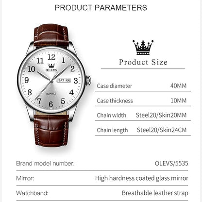 OLEVS Watch Men Mens Watches Watches for Men Leather Band Classic Brown Leather Watch Men, Analog Watch Men, Black Mens Leather Watch, Dress Waterproof Large Face Mens Watch,Relojes para Hombres Watch