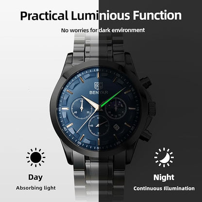 BY BENYAR Mens Watches Analog Quartz Chronograph Waterproof Wrist Watches for Men Fashion Business Work Casual Sport Designer Dress Watch with Calendar Elegant Gifts for Men